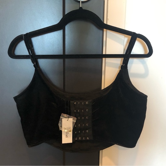 NWT Zodiac black velvet beaded corset festival crop top - Picture 4 of 8